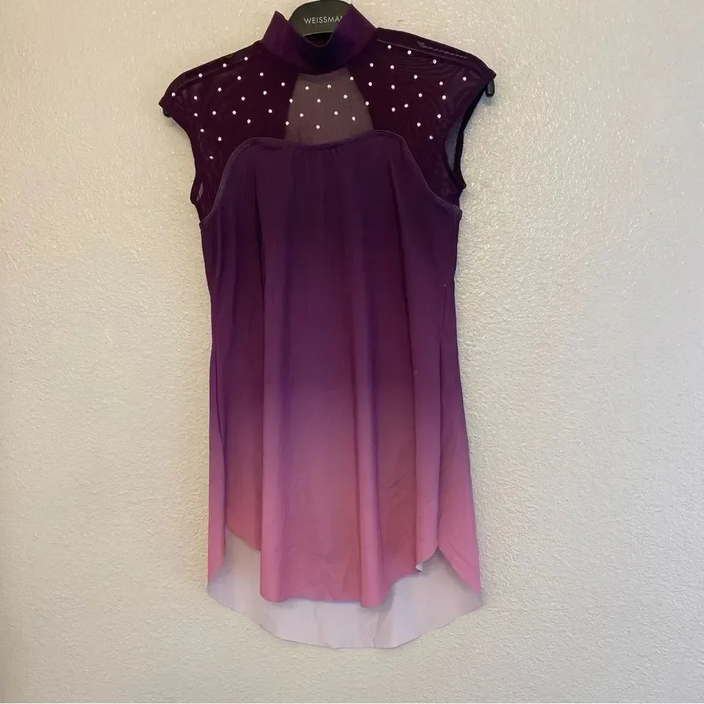 WEISSMAN Dance Costume purple rhinestones ombre Have Mercy 13294 IC- child 7/8
